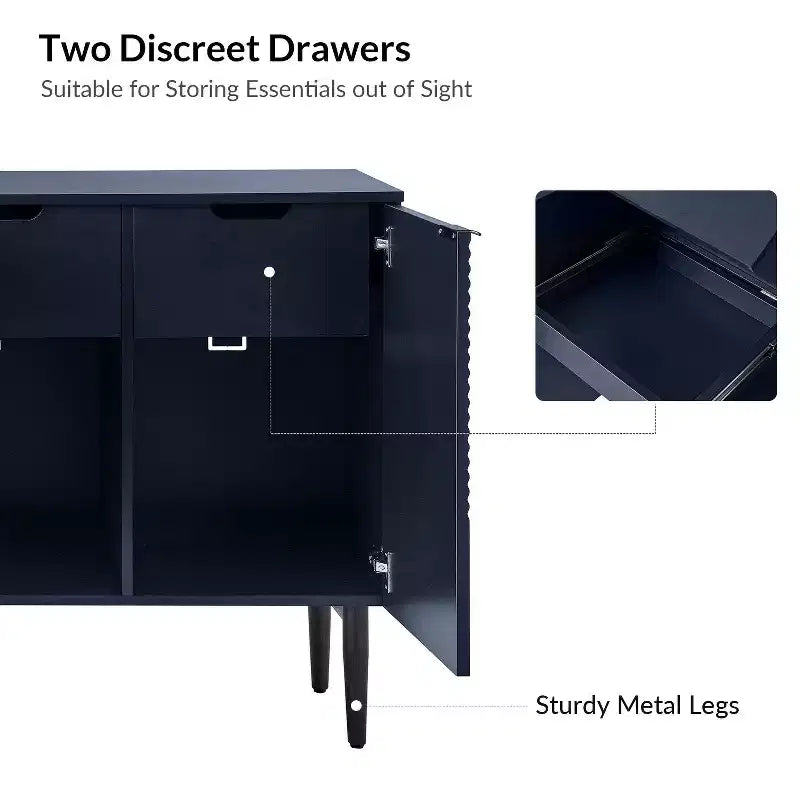 63" 4-Door Sideboard with Hidden Drawers, Wine Rack & Adjustable Shelves