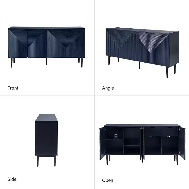 63" 4-Door Sideboard with Hidden Drawers, Wine Rack & Adjustable Shelves