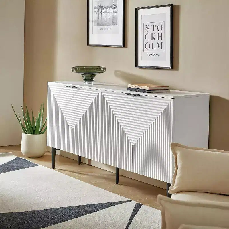 63" 4-Door Sideboard with Hidden Drawers, Wine Rack & Adjustable Shelves