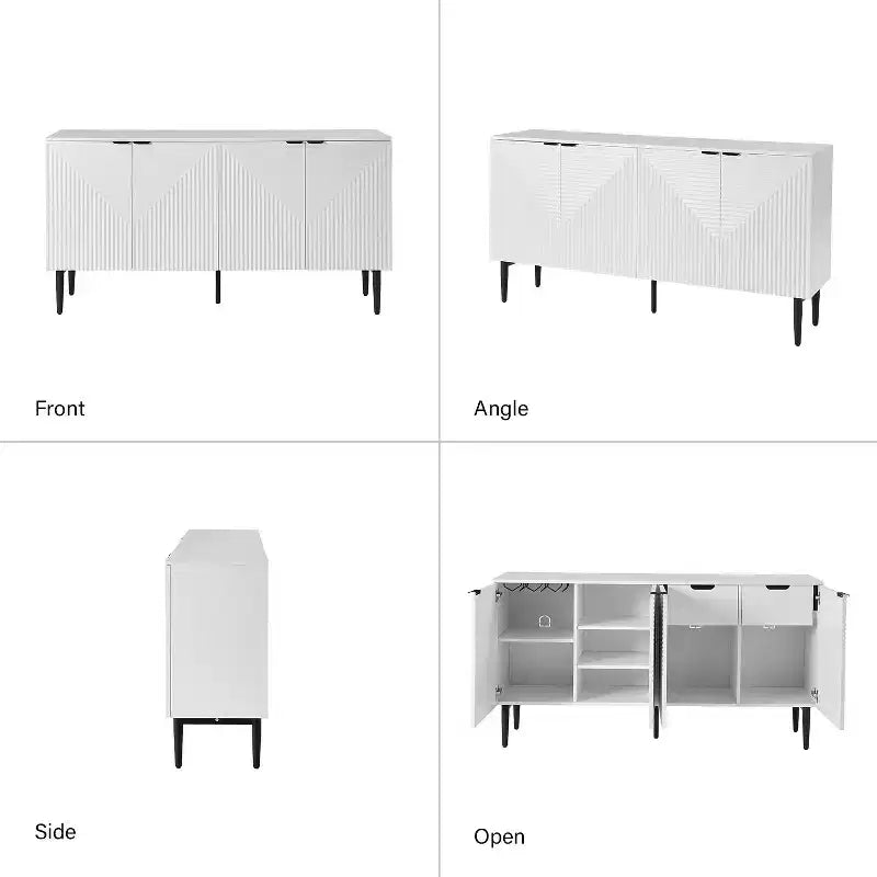 63" 4-Door Sideboard with Hidden Drawers, Wine Rack & Adjustable Shelves