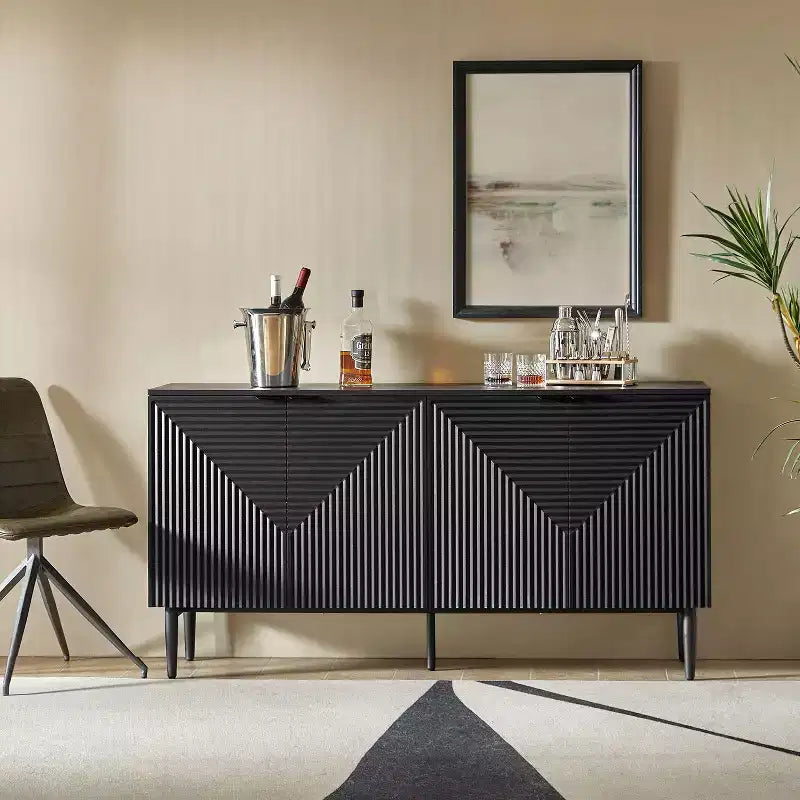 63" 4-Door Sideboard with Hidden Drawers, Wine Rack & Adjustable Shelves