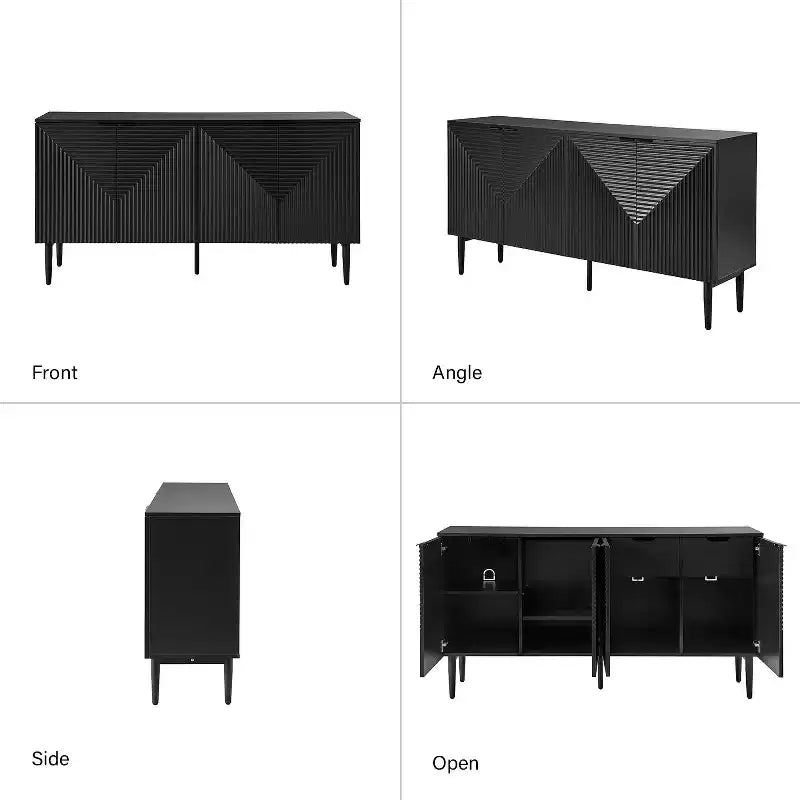63" 4-Door Sideboard with Hidden Drawers, Wine Rack & Adjustable Shelves