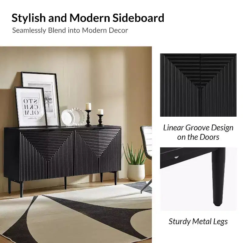 63" 4-Door Sideboard with Hidden Drawers, Wine Rack & Adjustable Shelves