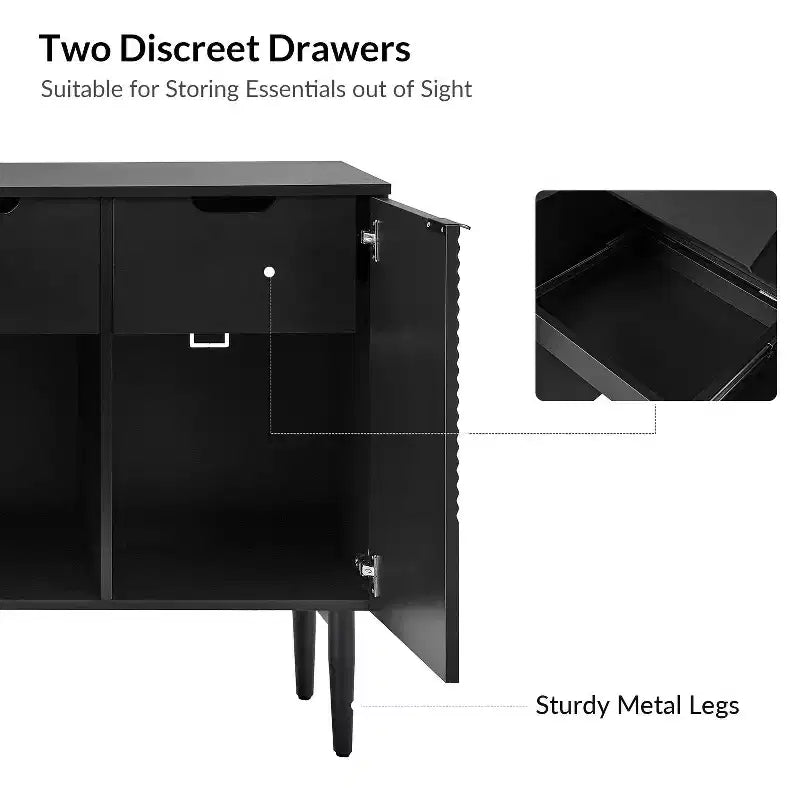 63" 4-Door Sideboard with Hidden Drawers, Wine Rack & Adjustable Shelves