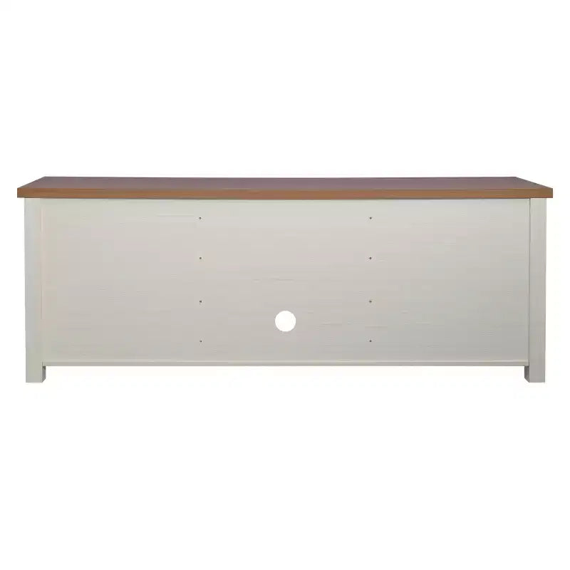 TV Stand for up to 80" TVs with 6 Open Storage Compartments in White/Walnut