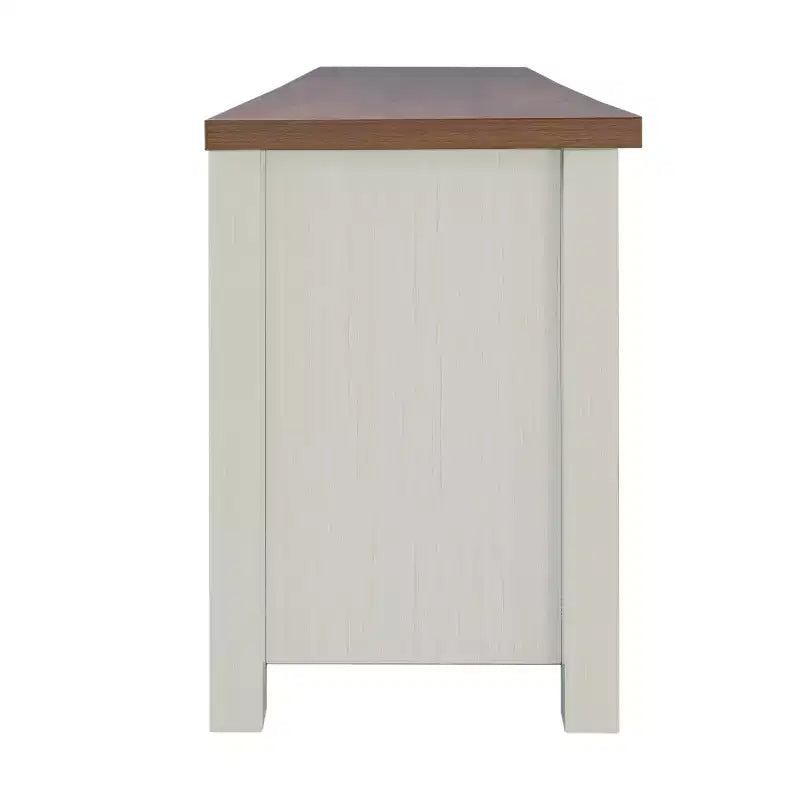 TV Stand for up to 80" TVs with 6 Open Storage Compartments in White/Walnut