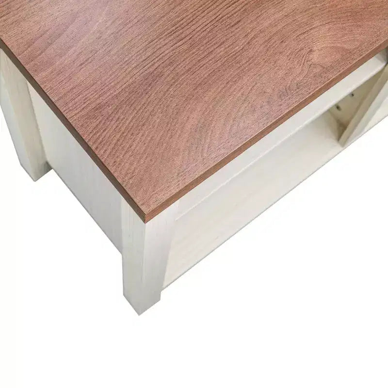 TV Stand for up to 80" TVs with 6 Open Storage Compartments in White/Walnut