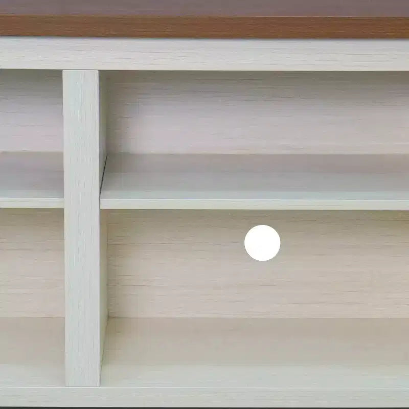 TV Stand for up to 80" TVs with 6 Open Storage Compartments in White/Walnut