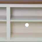 TV Stand for up to 80" TVs with 6 Open Storage Compartments in White/Walnut